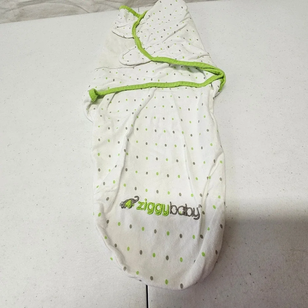 Ziggy Baby Swaddle Blanket Kids‎ 0-3M White Green Polka Dot Adjustable Cotton
